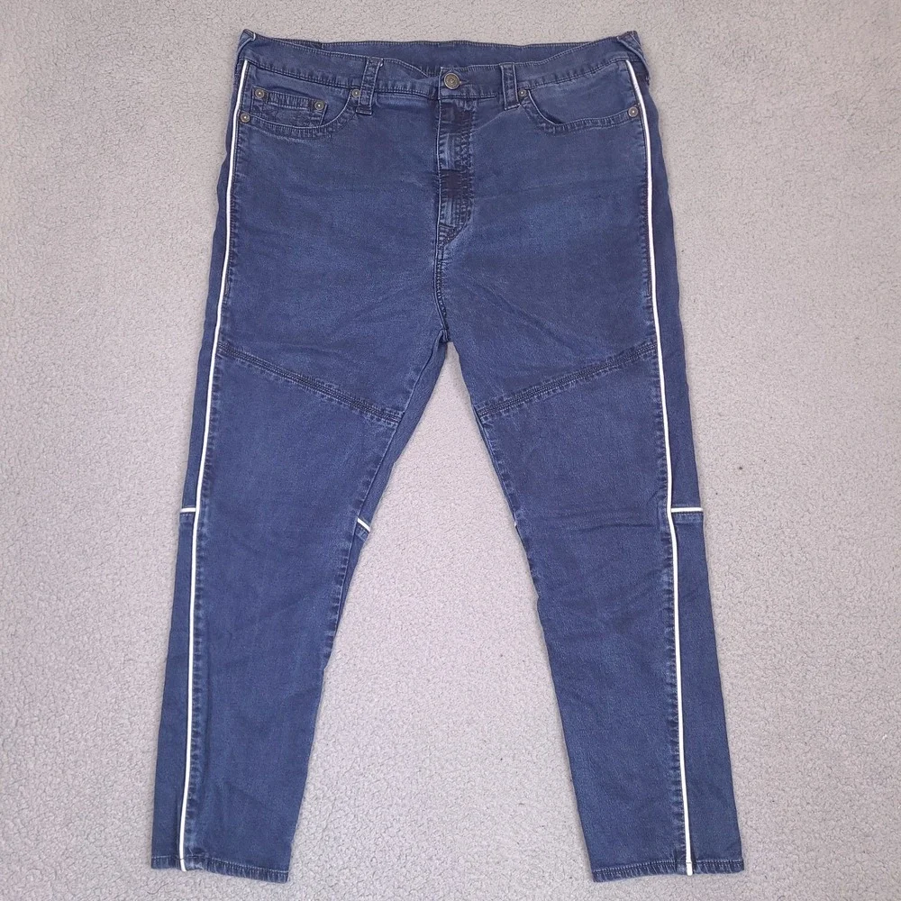 True Religion Jeans Mens 40x27 Blue‎ Marco Relaxed Tapered Reflective Stretch